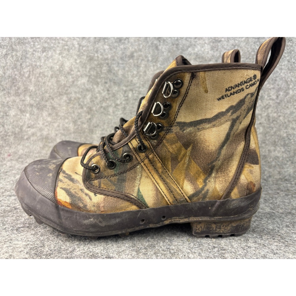 Cabelas Hunting Boots Mens 9 Brown Advantage Wetlands Camo Steel Shank Canvas